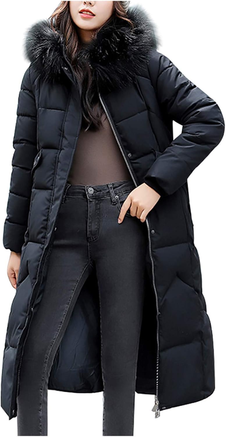 Toimothcn Women Down Puffer Coat Slim Fur Hooded Zipper