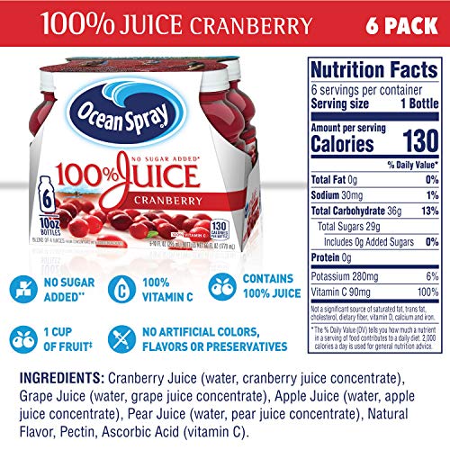 OCEAN SPRAY 100% JUICE, CRANBERRY, 10 FL OZ (PACK OF 6)