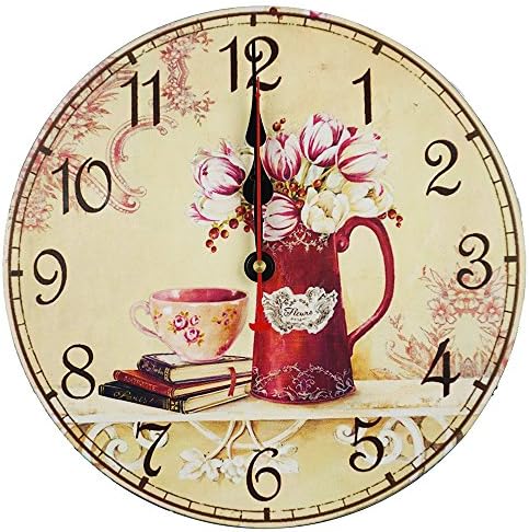 Swonda Decorative Silent Printed Wood Clock for Home Décor (14 inch, Flower cup)