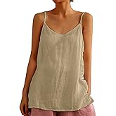 Womens Tank Tops Summer Casual Sleeveless V Neck Camisole Loose Fit Spaghetti Strap Cami Shirts