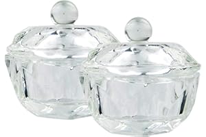 mollensiuer 2Pcs Clear Nail Art Acrylic Liquid Powder Dappen Dish Bowl Glass Crystal Cup Glassware with Lid for Nail Art Manicure Care Tools