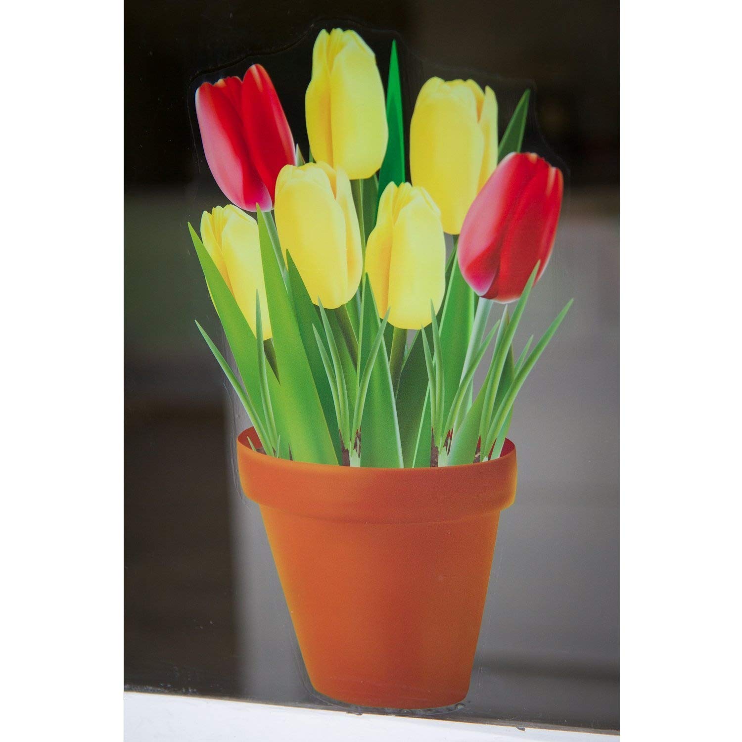 Small Tulips in a Pot Flower Window Sticker - Static Cling Windows Decoration or Garden Decor for Greenhouse — image 1