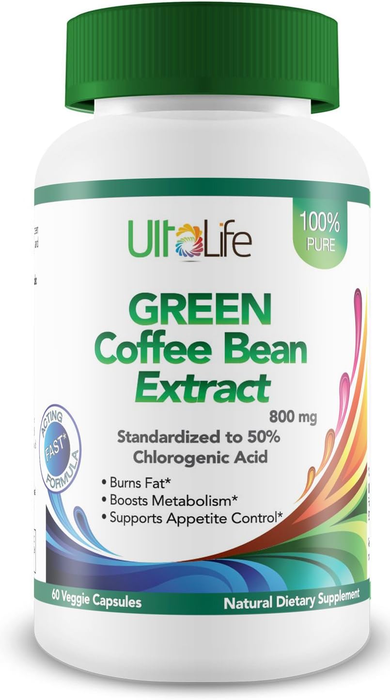 #1 Best Green Coffee Bean Extract + Fast Weight Loss for Men & Women + Burns Fat & Sugar + Top Appetite Suppressant + As Seen on TV + 800 mg Veggie Capsule Standardized to Full 50% Chlorogenic Acid