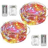 YIHONG 2 Set String Lights 8 Modes Fairy Lights 50 LED 16.4FT Fairy String Lights Battery Operated Firefly Light with Remote for Garden Halloween Thanksgiving Christmas New Year Decoration(Multicolor)