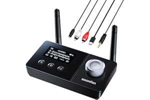 SOOMFON Dual Antenna Bluetooth Transmitter for TV Bluetooth 5.3 Receiver 3-in-1 to 2 Headphones with LCD Display Volume Contr