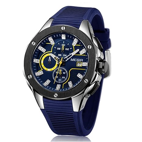 MEGIR Herrenuhr Militär Wasserdicht Chronograph Modern Silikon Quarzuhr Herren Analog 2018 Ankunft