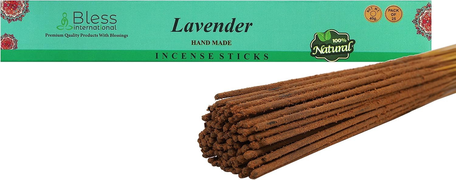 Bless-Lavender -Incense-Sticks 100%-Natural-Handmade-Hand-Dipped-Incense-Sticks Organic-Chemicals-Free For-Purification-Relaxation-Positivity-Yoga-Meditation The-Best-Woods-Scent (25 Sticks (40GM))