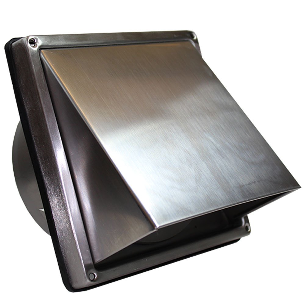 Kair Cowled External Vent 150mm - 6 inch Rear Spigot Stainless Steel Grille with Backdraft Shutter to Protect Against Insects and Wind Noise