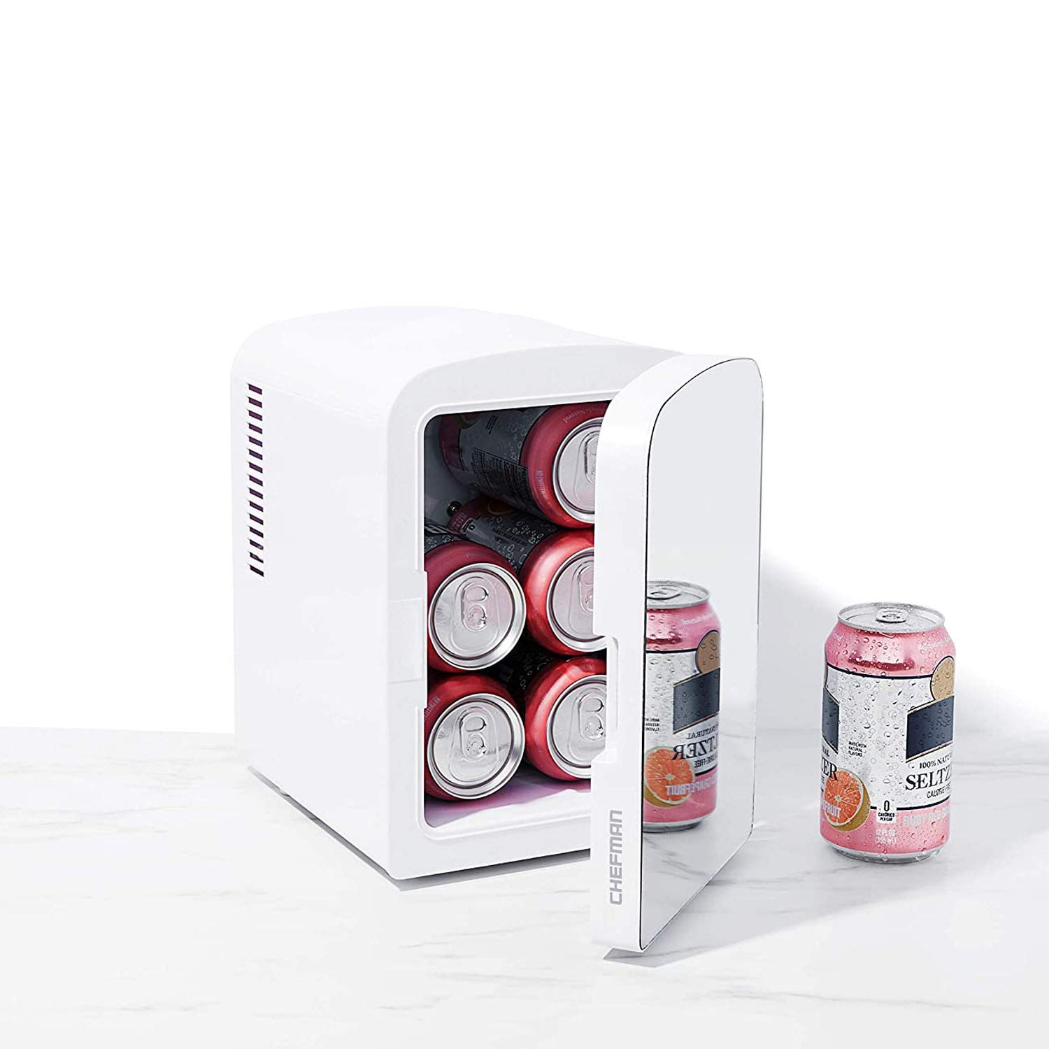 Chefman Iceman Portable Mirrored Personal Fridge 4L Mini Refrigerator, Skin Care, Makeup