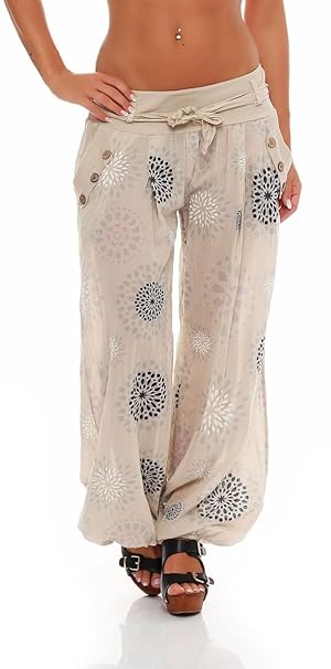 Malito Damen Pumphose mit Print | leichte Stoffhose inkl. Gürtel | Bequeme Freizeithose | Haremshose - lässig 3481