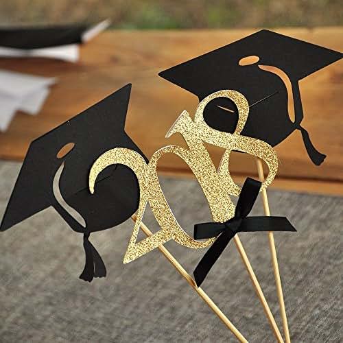 Graduation Party Decoration. Black and Gold Centerpiece for