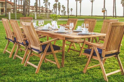 New 9 Pc Luxurious Grade-A Teak Dining Set - 94" Rectangle Table And 8 Marley Reclining Arm Chairs #WHDSMRc