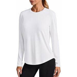 PINSPARK Workout Tops for Women UPF 50+ Long Sleeve Athletic Sun Shirt | Soft, Quick-dry, UV Protection, Side Curved Hem, Cre