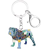 WEVENI Enamel Alloy Old English Bulldog Keychain Accessories Pet Dog Jewelry for Women Girls Wallet Backpack Charms Gifts