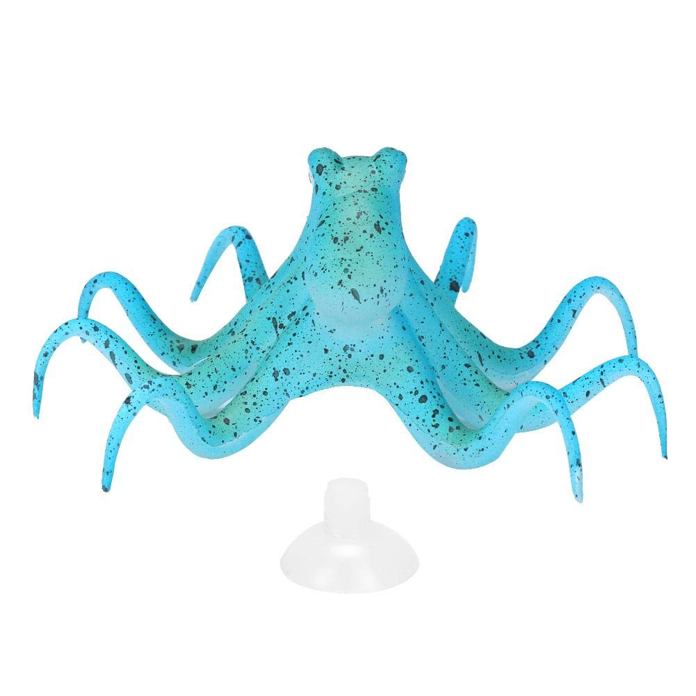 Pssopp Artificial Octopus Aquarium Decoration - Fluorescent Silicone Blue Fish Tank Ornament, Realistic Landscape for Fish Tanks