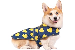 Happiere Dog Raincoat for Medium Dogs Waterproof Hooded Rain Jacket with Reflective Strips Leash Hole & Poncho Adjustable Fit (Duck,M)