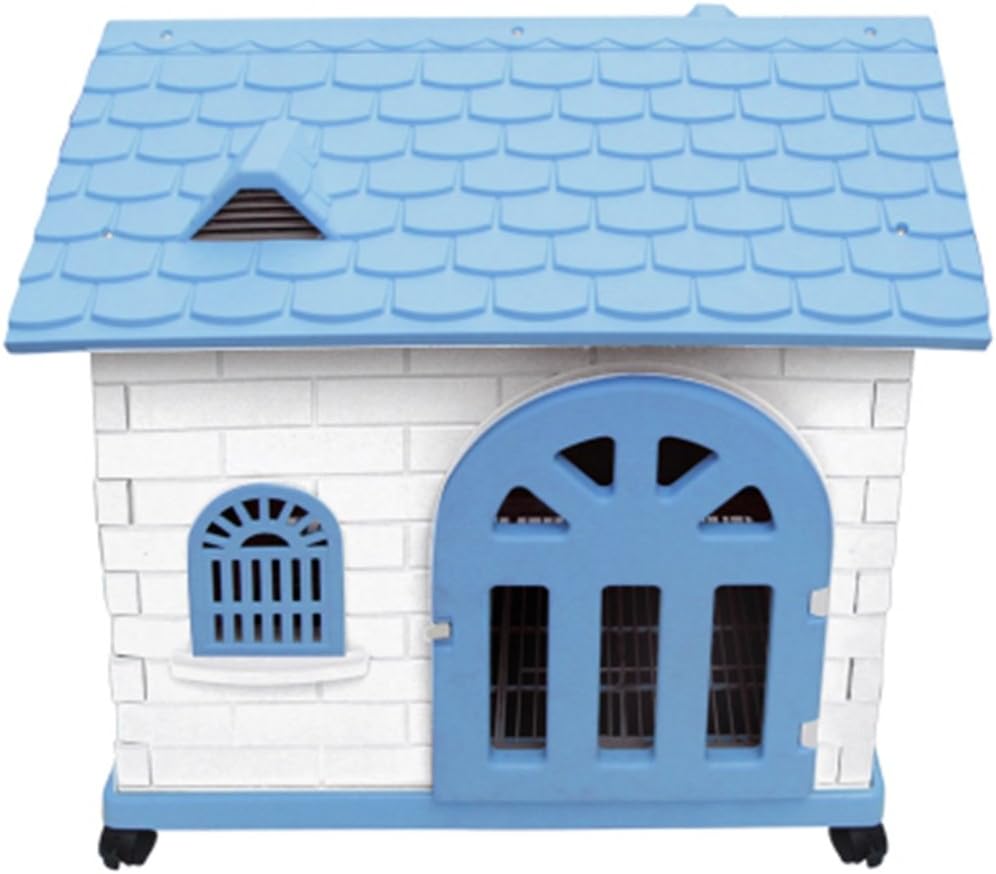 JUEJIDP Kennel with toilet pet nest medium and small dog house with wheels plastic dog house pet supplies (color : Sky blue)
