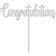 Silver Glitter Congratulations Cake Topper, Congrats Grad Decorations, Graduation, Wedding, Birthday, Retirement, Celebration Party Decorations
