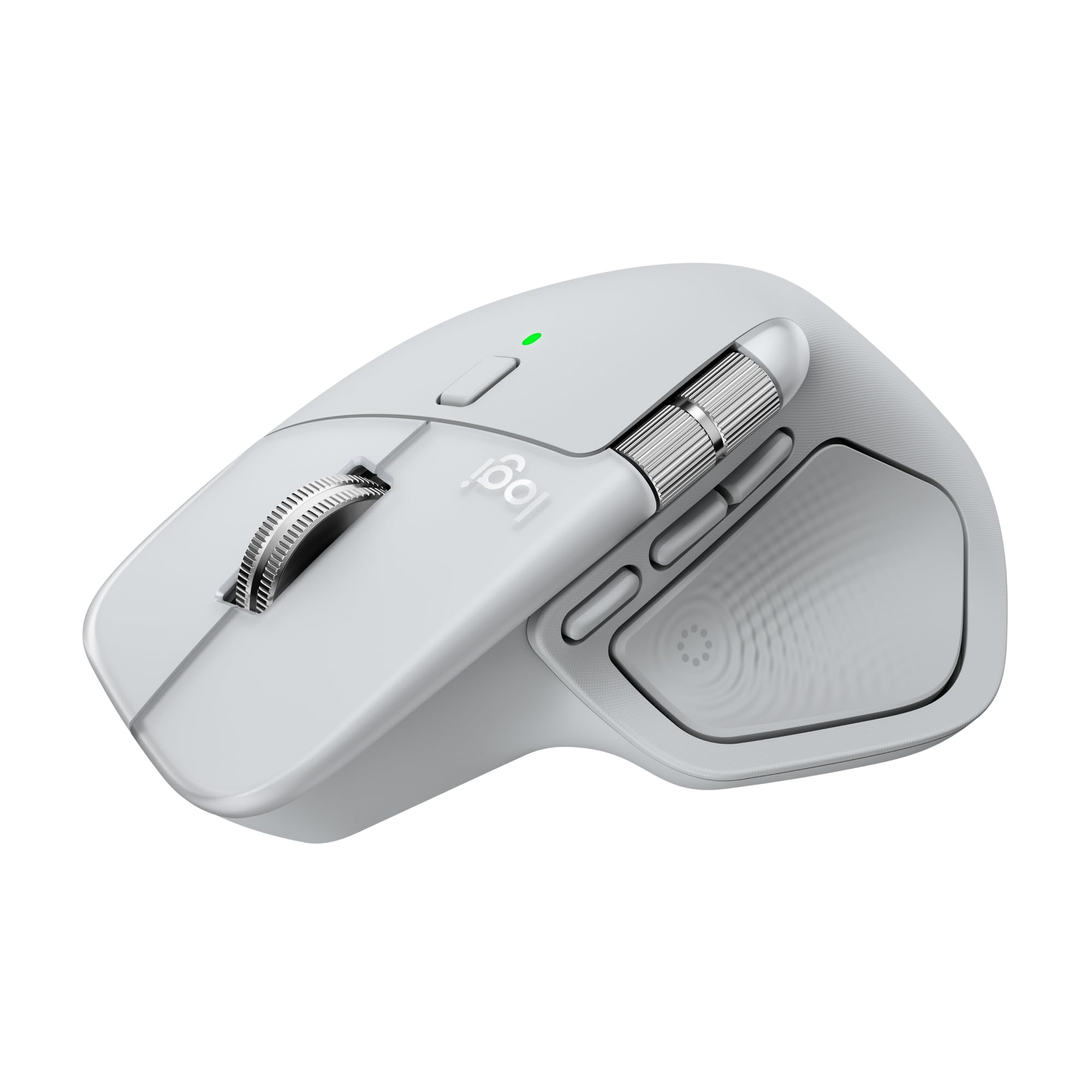 Photo 1 of Logitech MX Master 4 for Mac, Ergonomic Bluetooth Mouse with Advanced Performance Haptic Feedback, Ultra-Fast Scrolling, USB-C Charging, MacOS, iPadOS, Windows - White Silver