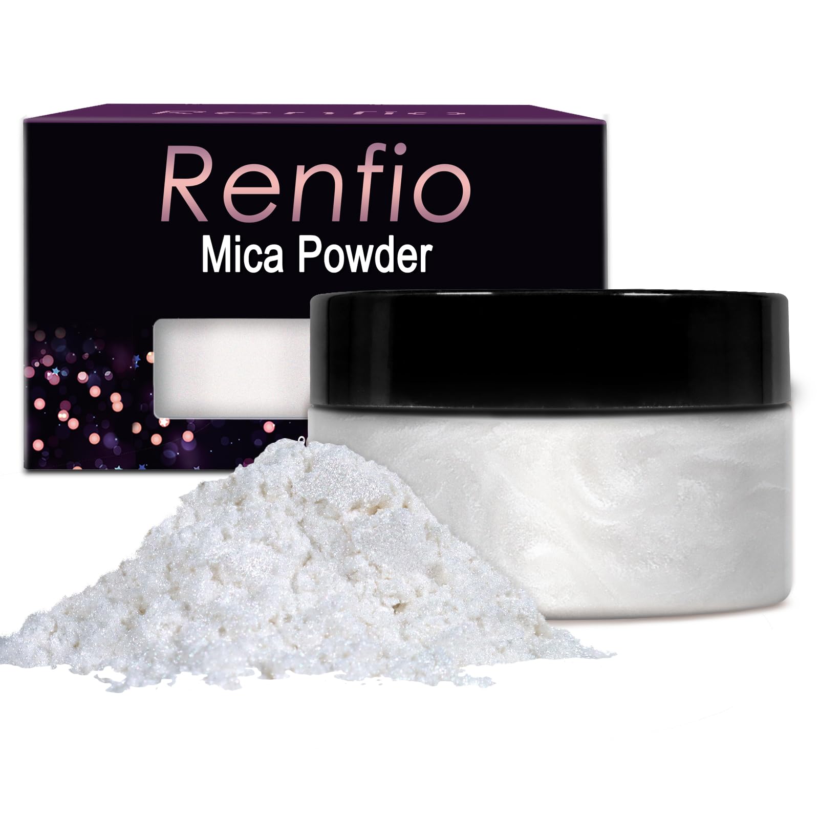 Renfio Mica Powder Pigment 3.5 Oz (100g) Natural Fine Powdered Pigments Pearl Shimmer Epoxy Resin Dye for Painting Soap Making Slime Bath Bombs - Pearl White — image 1