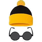 Glynisyz 2 Pieces Halloween Knit Beanie Hat for Men Women Cosplay Suits with Glasses Outfit Suit Set Halloween Cosplay Costume Party Props