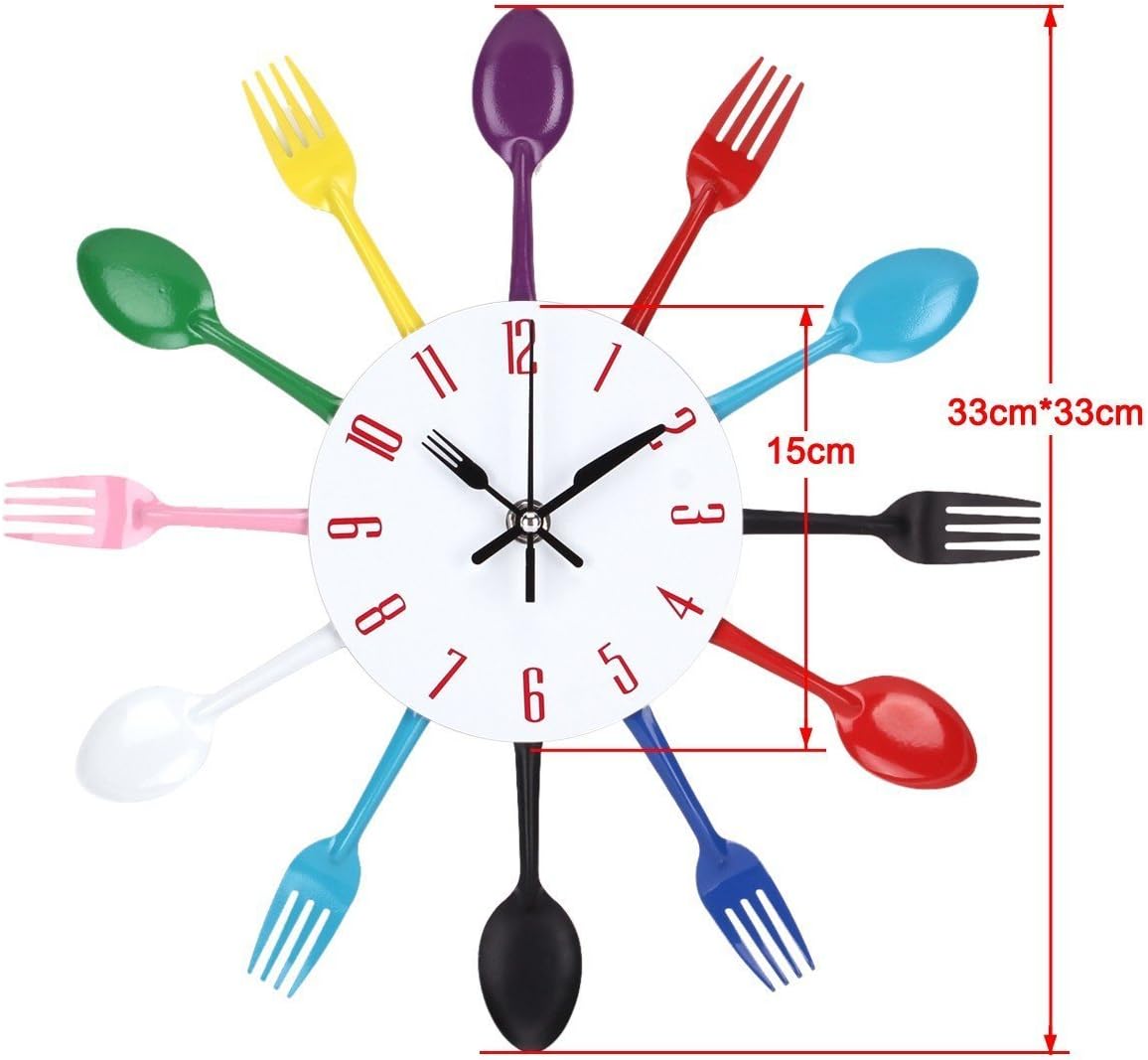 Timelike 3D Removable Modern Creative Cutlery Kitchen Spoon Fork Wall Clock Mirror Wall Decal Wall Sticker Room Home Decoration - Image 3