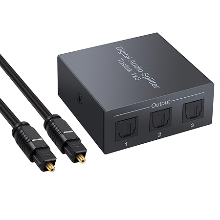 Digital Audio Verteiler Splitter 5.1 CH 1X3 SPDIF Toslink Verteiler unterstützt LPCM 2.0/DTS/Dolby-AC3 mit Toslink Kabel für 