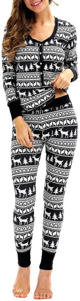 Women Ladies Matching Elk Long Sleeves Christmas Pajamas Set Top Blouse+Pants