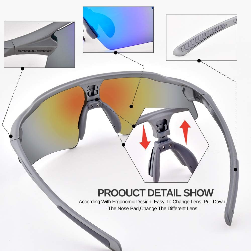 Snowledge Cycling Glasses with 5 Interchangeable Lens UV 400 Protection Polarised Sports Sunglasses for Men Women Running Climbing Fishing Driving Golfing - Image 5