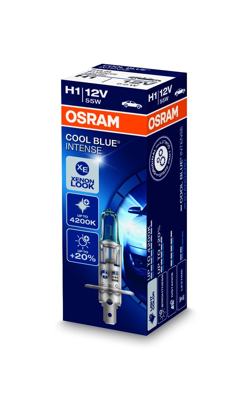 OSRAM COOL BLUE INTENSE H1, halogen-headlamp bulb, 64150CBI, 12V, folding carton box (1 piece)