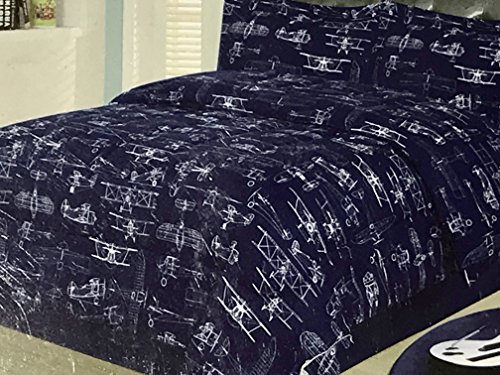 Free Shipping Airplane Comforter Set Full Size Navy Blue Set