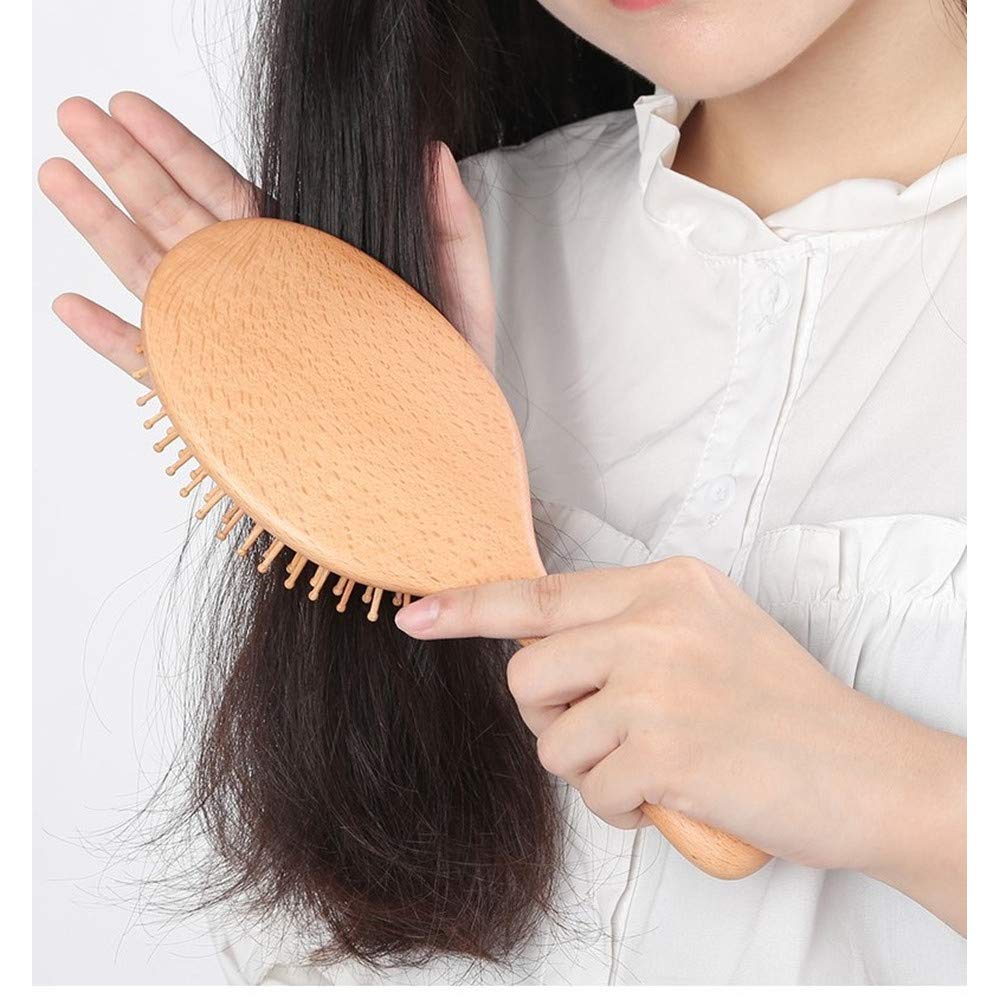 Wood Hair Brush,100% Wooden scalp brush Scalp Massage Antistatic Wooden Hair Comb Natural Wood Handle Portable Size and Fits Gift (9 in)