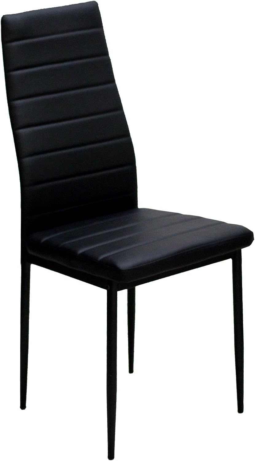 IDS Online 7 Pieces Modern Glass Dining Table Set Faxu Leather With 6 Chairs Black. - Table & Chair Sets