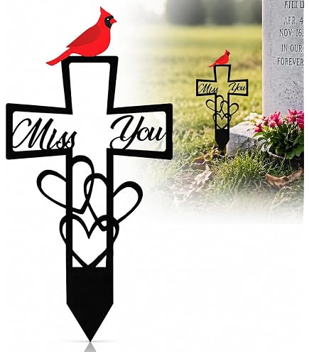 WAIU 33 Inch Solar Cross Garden Light – Acrylic Jesus & Metal Angel Wings Stake, Warm White LED, Waterproof, Memorial Gift Or Outdoor Decoration