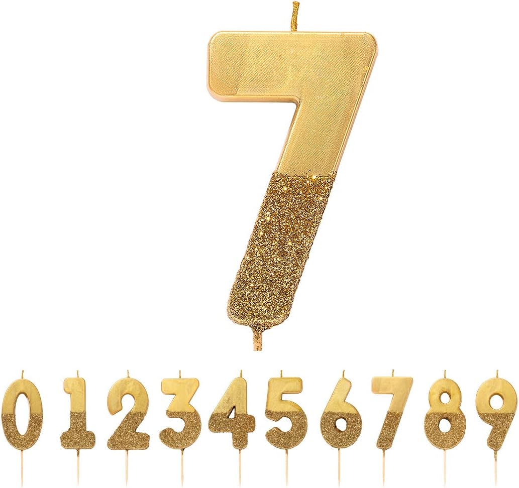 Talking Tables Glitter Number Candle-Premium Quality Cake Topper Decoration Pretty, Sparkly For Kids, Adults, 7th, 70th Birthday Party, Anniversary, Milestone, Height 8cm, 3", Gold 7: Kitchen & Dining