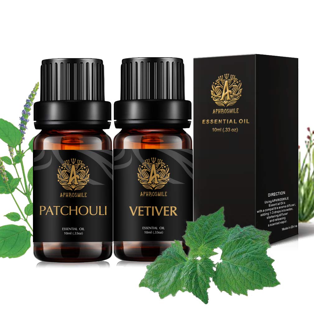 Aromatherapy Essential Oil Set for Diffuser- Vetiver, Patchouli Essential Oil, Earthy Essential Oil Set,100% Pure Vetiver Essential Oil Kit, 2x10ml Therapeutic Grade Patchouli Oil Set for Humidifier