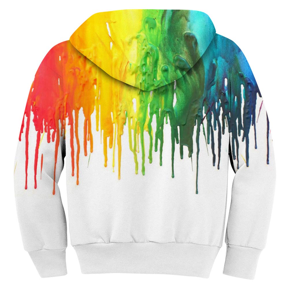 Unisex Teens Girls Boys Hoodies Hip Pop Hoody 3D Splash Rainbow Ink Novelty Pullover Long Sleeve Front Pocket Sweatshirt for Party Sports School Medium 5-6 Years