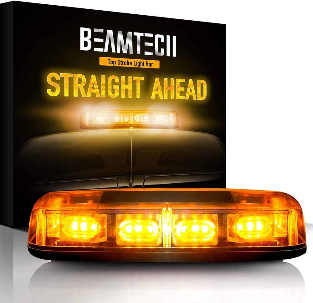 BEAMTECH Emergency Strobe Light,30 LED Chips 20W High Intensity Enforcement Warning Hazard Mini Bar Lighting Beacon with Magnetic Base Amber Yellow