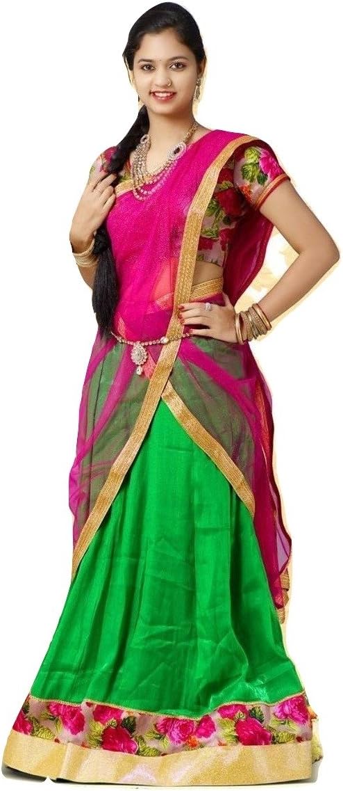Eazhil Fashions Girls Half Saree Pattu Pavadai dhavani Rose