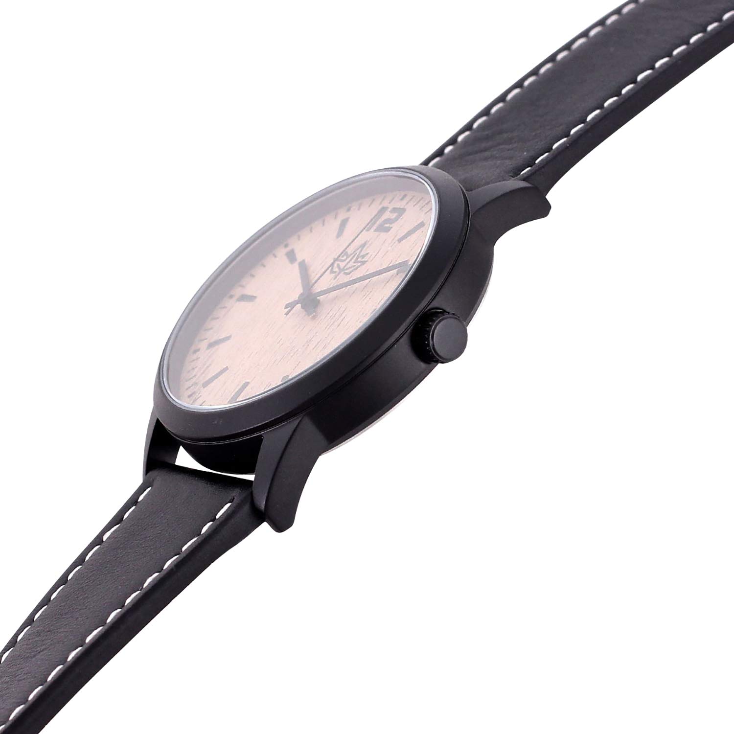 Wooden Watch for Men - Matte Black Stainless Steel Case w/Leather Strap Large Easy Read Face. Waterproof! Sport Elegant. Japanese Quartz Movement. Bonus Credit Card Holder. Gift Box.