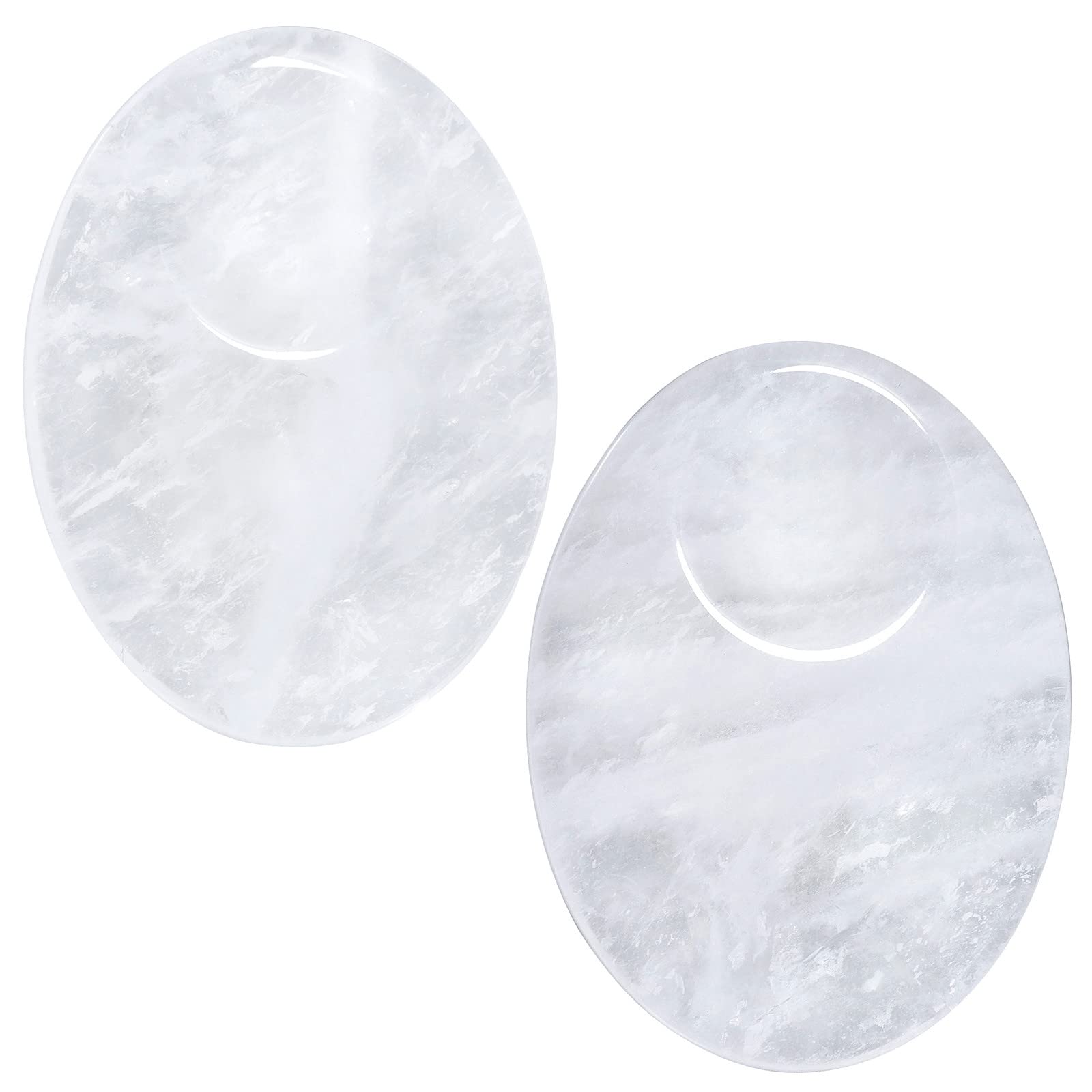 mookaitedecor Pack of 2 Clear Quartz Thumb Worry Stones Healing Crystals for Anxiety Stress Relief, Polished Oval Clear Quartz Worry Stones Thumb Stone Gift Reiki Palm Pocket Stones for Meditation