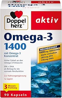 Doppelherz Omega-3 1400 mg – Hochdosiertes Omega-3-Konzentrat plus Vitamin E – Hoher Gehalt an Omega-3-Fettsäuren – 90 Kapseln