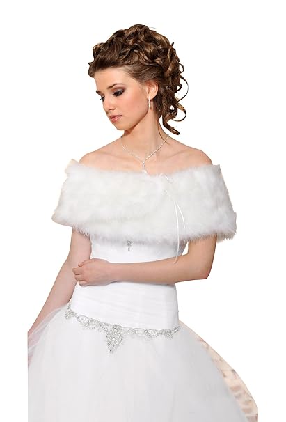 Tolles Cape für Brautkleid aus Nerzfell Imitat und Brosche - B30