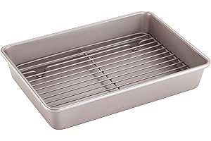 CHEFMADE Roasting Pan with Rack, 13-Inch Non-Stick Rectangular Deep Dish Oven-BBQ Bakeware for Oven Baking 9" x 13" x 2.4" (Champagne Gold)