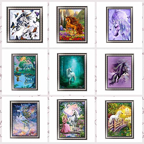 Chige DIY 5D Diamond Painting Kit, Cross Stitch Craft Kits Rhinestone Embroidery Wall Stickers Pasted Picture Drawing for Living Room Craft Home Wall Decor (Unicorn - 2)