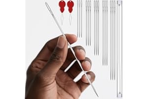 JOLLMONO Long Sewing Needles, 15 Pcs & 5 Sizes Stitching Needles, Hand Sewing Needles for Stitching and Crafting Projects, Carpet, Cushion, Curtain, Quilting Needles Large Eye with 2 Needle Threaders