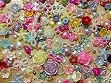 200pc Assorted Size & Color Hearts, Stars, Flowers, Pearls, Bows Flat Back Pe...