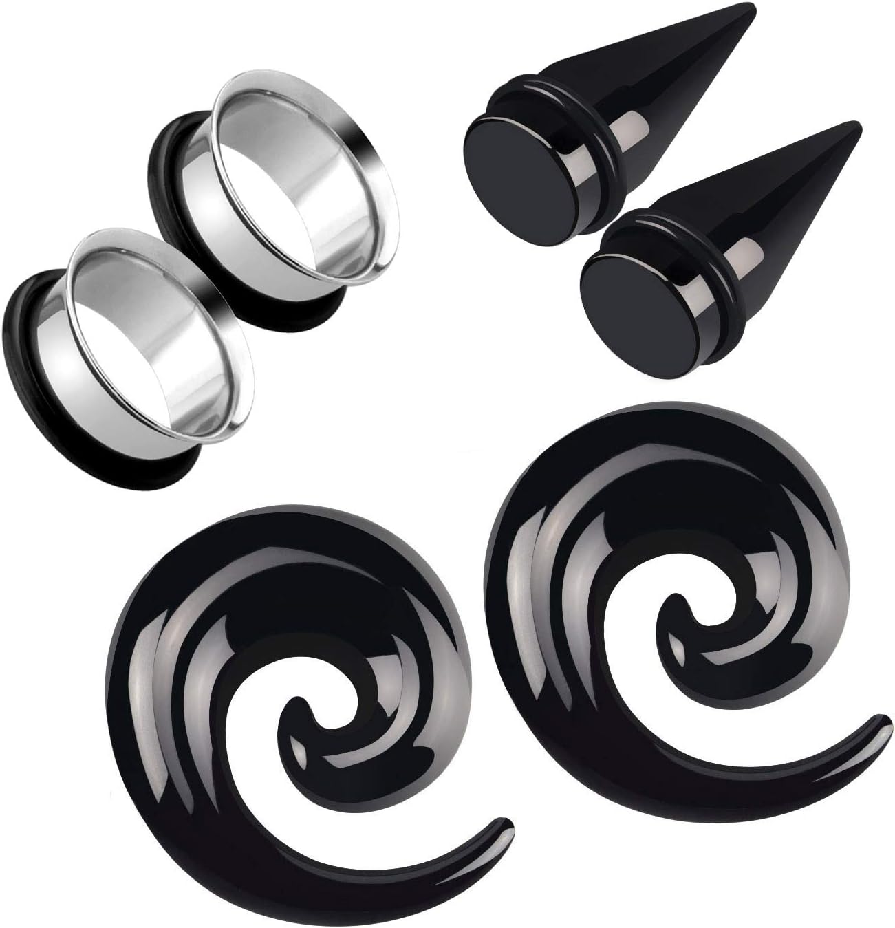 AwinrelAcrylic Ear Gauge Spiral Taper Stretching and Stainless Steel Single Flare Plugs Flesh Tunnel Eyelet Kit with O-ring 3 Pairs