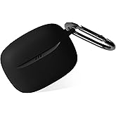 Geiomoo Silicone Case for JBL Tune Buds 2, Soft Flexible Scratch Resistant Protective Cover with Carabiner (Black)