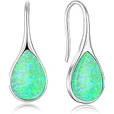 VESHON Opal Earrings 925 Sterling Silver Hook Drop Teardrop Gemstone Earrings October Birthstone Dangle Earrings Jewelry Gift for Women